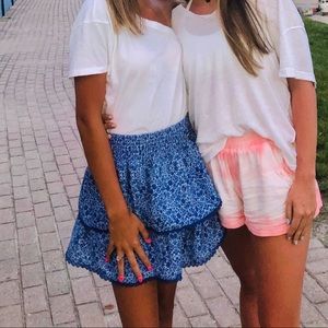 Blue floral ruffle skirt